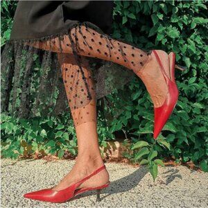 FSJ Red Kitten Heel Slingback Sandals Pointy Toe Sexy Pumps Party Shoes